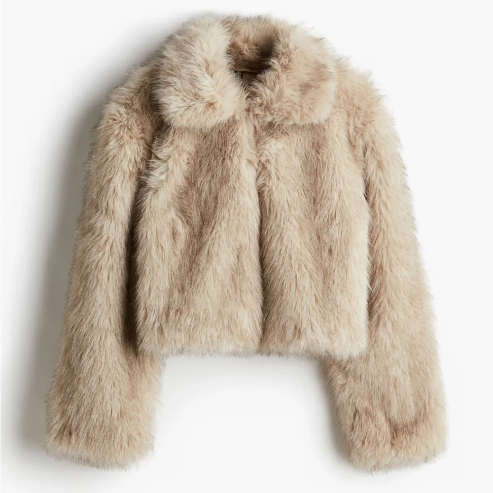 NWT H&M Cream Faux Fur Jacket - Picture 11 of 13